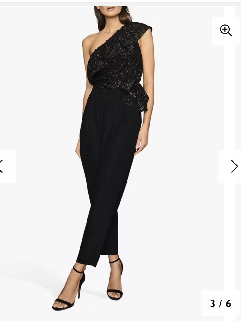 Reiss Nora Metallic Spot Asymmetric Neck Tie Detail Top, Black/Gold Sparkling